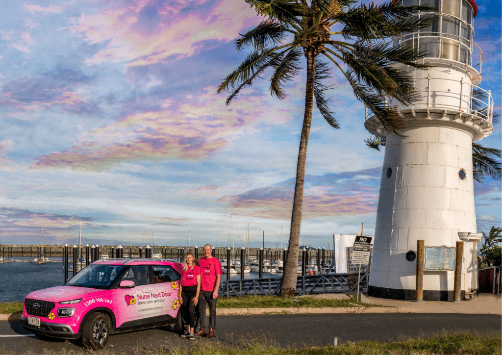 George Blackie and Sarah Ryan, Nurse Next Door Mackay, at the Lighthouse Marina in Mackay, QLD
