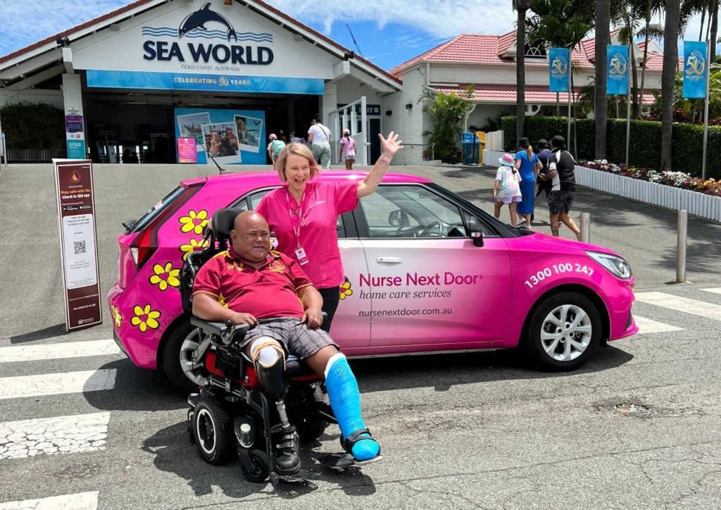 Caregiver and Client on a Trip to Seaworld
